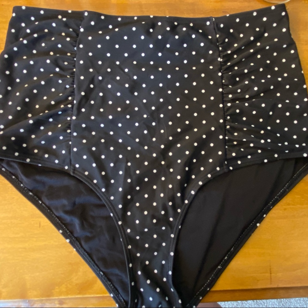 Black Polka Dot High-Waisted Bikini Bottoms, M